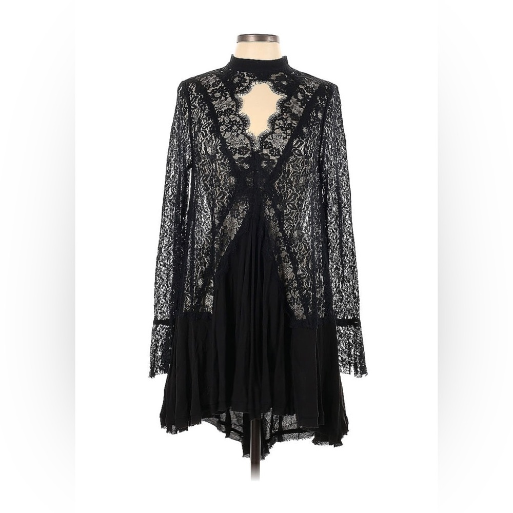 Free people size M secret origins pieced lace tunic dress black